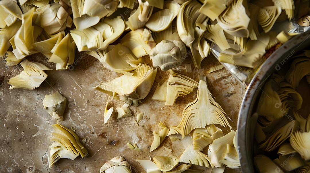 Corações de alcachofra sobre uma tábua