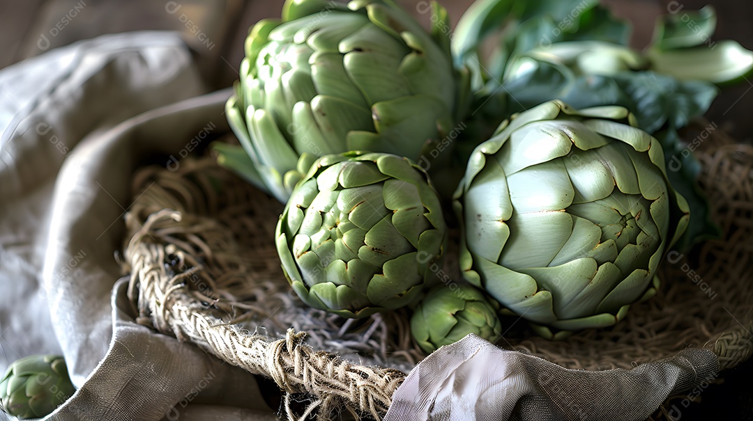 Alcachofras sobre uma peneira