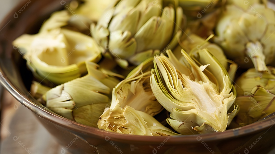 Corações de alcachofra sobre uma tábua