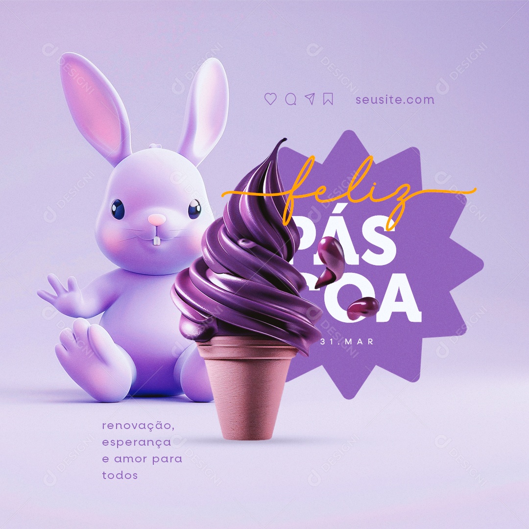 Feliz Páscoa sorvete de casquinha Açaí renovação esperança Social Media PSD Editável