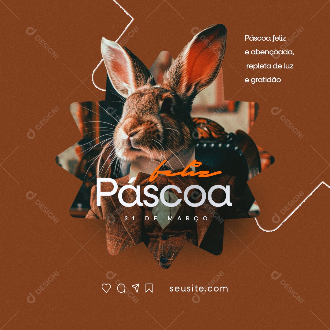 Feliz Páscoa 31 de Março Abençoada repleta de luz Social Media PSD Editável