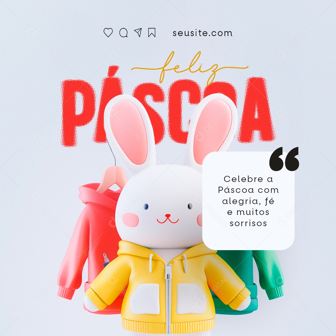 Feliz Páscoa Celebre com alegria fé e muitos sorrisos Social Media PSD Editável