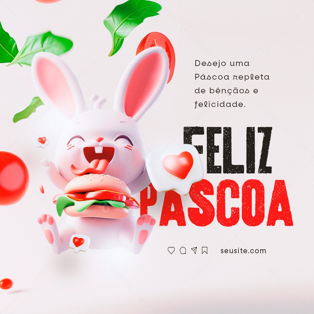 Feliz Páscoa Hamburguer Desejo uma páscoa repleta de bênçãos Social Media PSD Editável