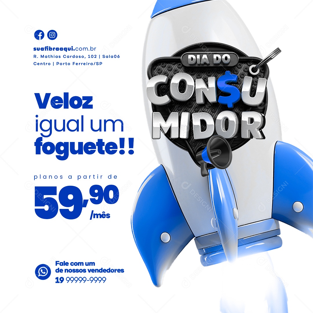 Provedor De Internet Dia do Consumidor Veloz igual um foguete Social Media PSD Editável