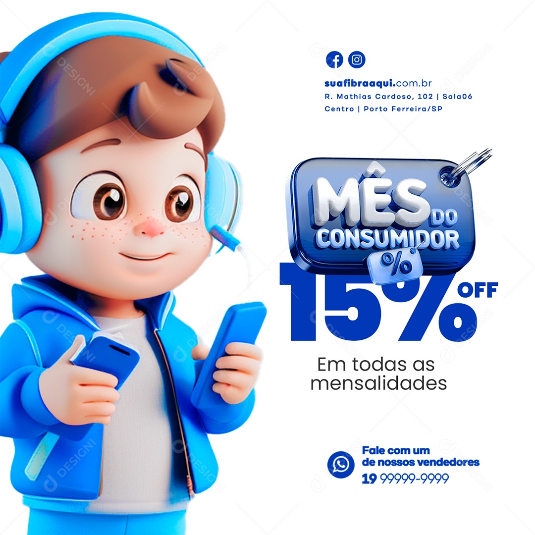 Provedor De Internet Mês do consumidor 15% Off Social Media PSD Editável