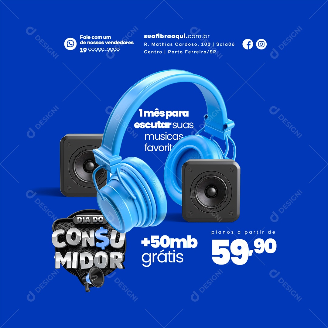 Provedor De Internet Dia do Consumidor 50mb grátis Social Media PSD Editável