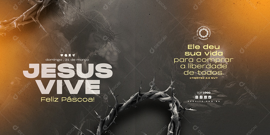 Banner Feliz Páscoa 31 de Março Social Media PSD Editável