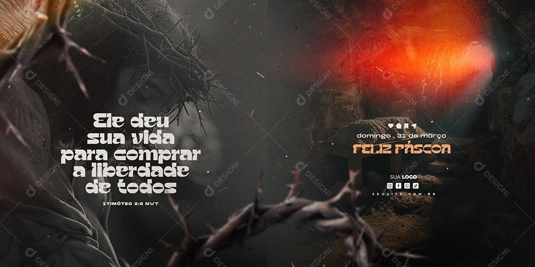Banner Páscoa 31 de Março Ele deu sua Vida para Comprar a Liberdade de todos Social Media PSD Editável