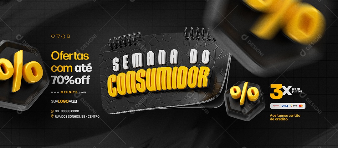 Banner Semana do Consumidor Supermercado Ofertas com até 70% off Social Media PSD Editável