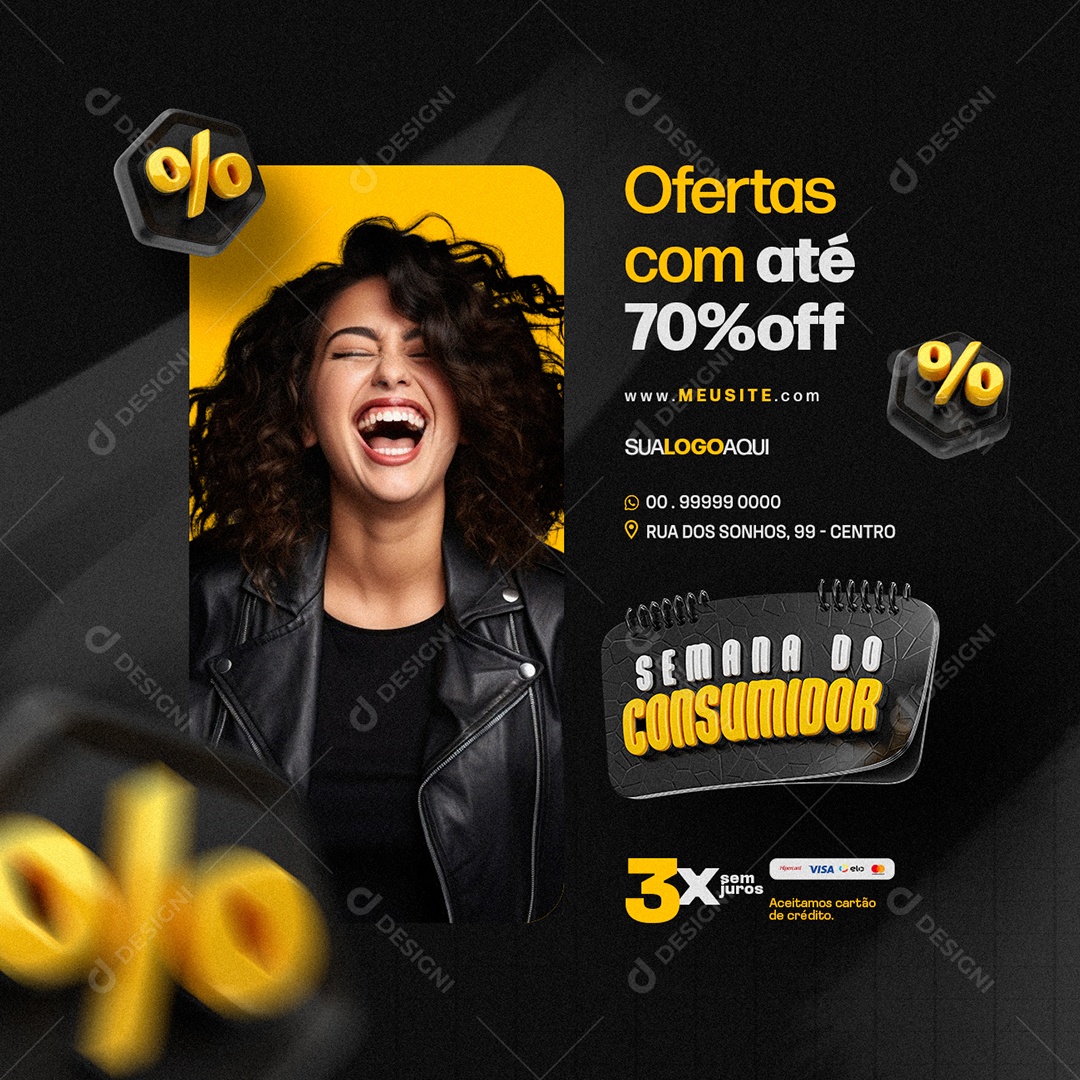 Semana do Consumidor Supermercado Ofertas com até 70% off Social Media PSD Editável