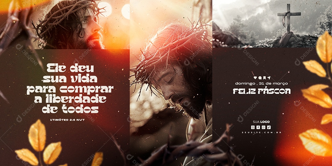 Banner Páscoa 31 de Março Ele deu sua Vida Social Media PSD Editável