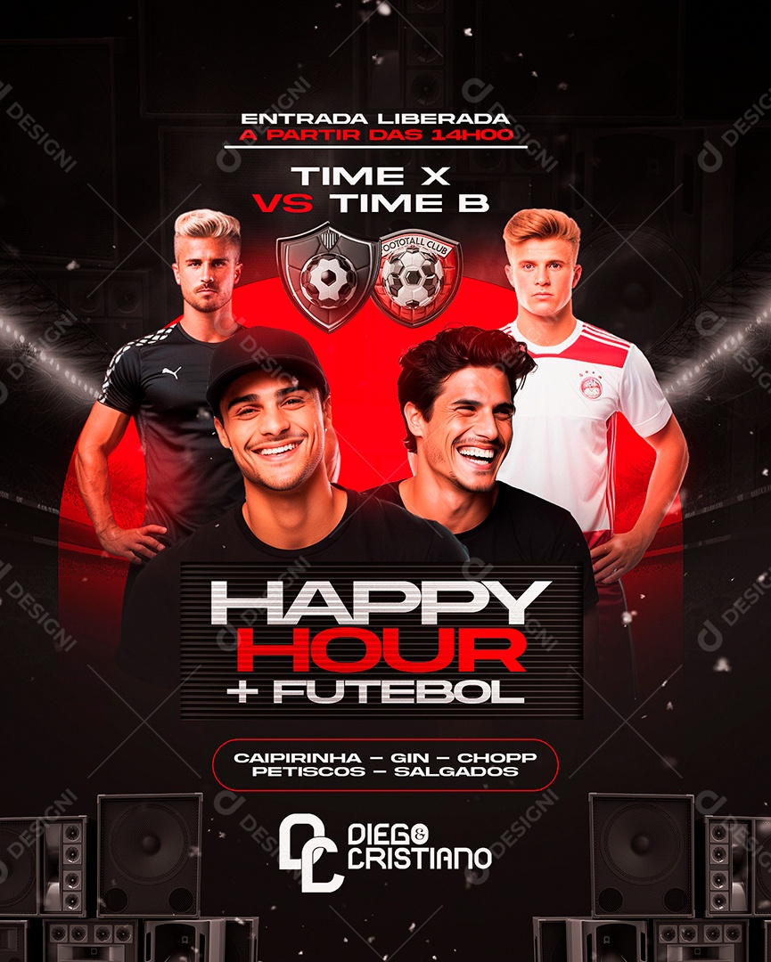 Flyer Boteco Futebol Happy Hour time X vs time B Social Media PSD Editável