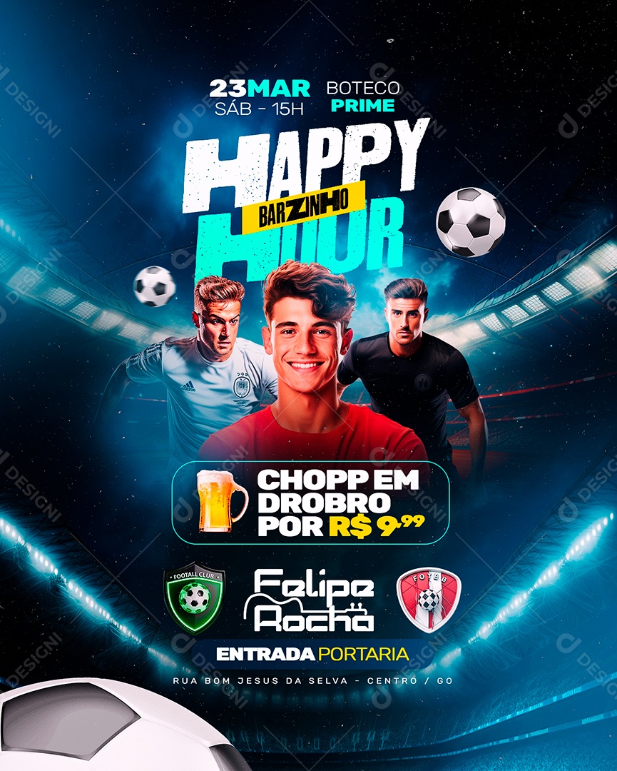 Flyer Boteco Futebol barzinho Happy Hour Social Media PSD Editável