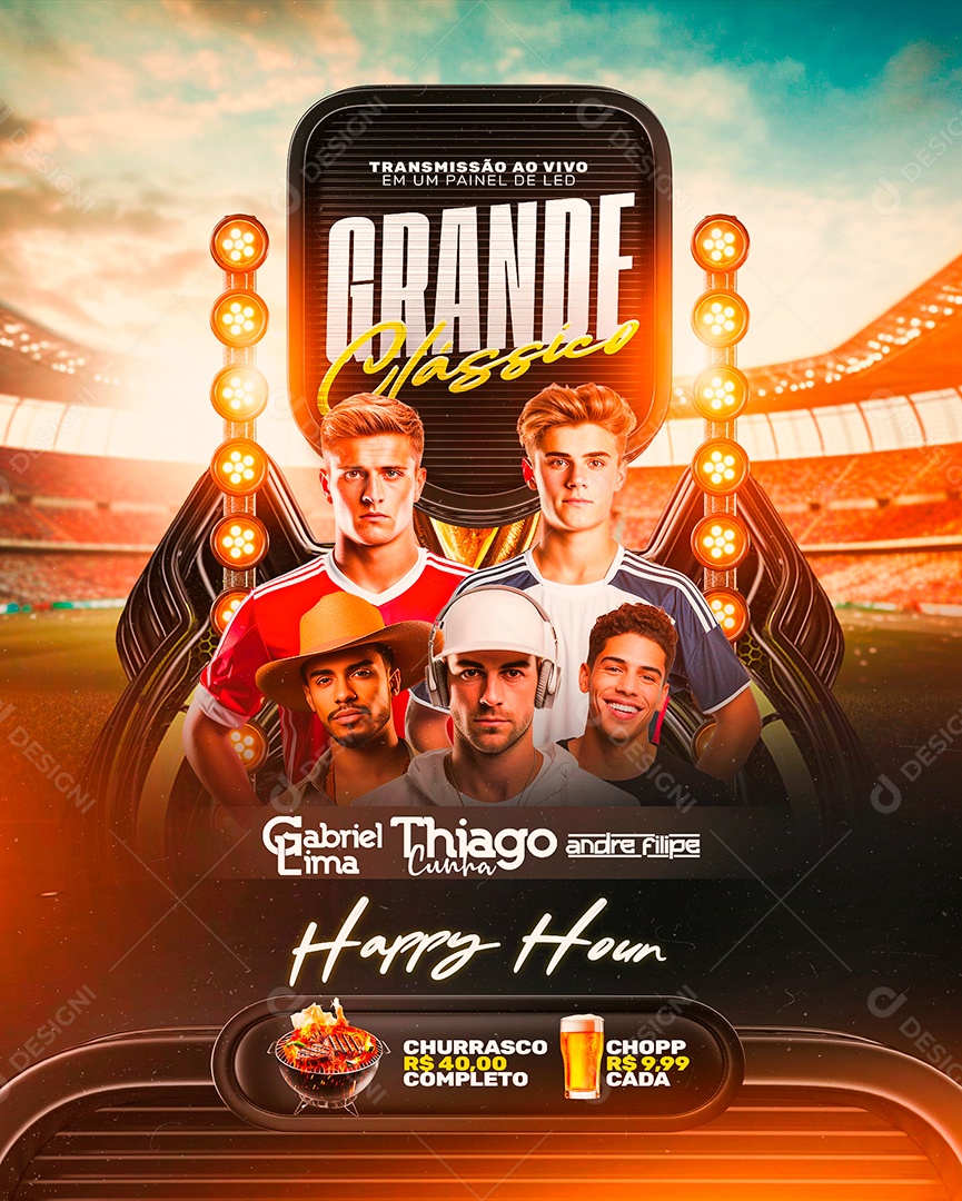 Flyer Boteco Futebol Grande Clássico Happy Hour Social Media PSD Editável