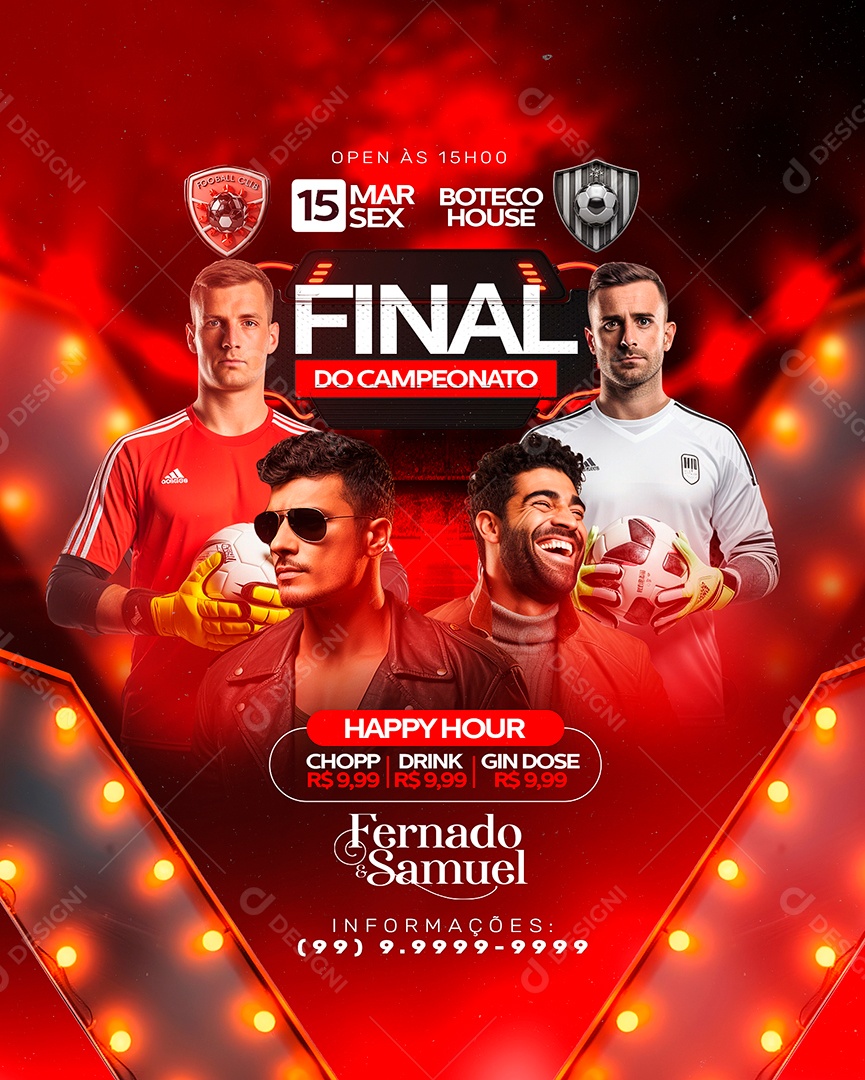 Flyer Boteco Futebol Final do Campeonato Happy Hour Social Media PSD Editável