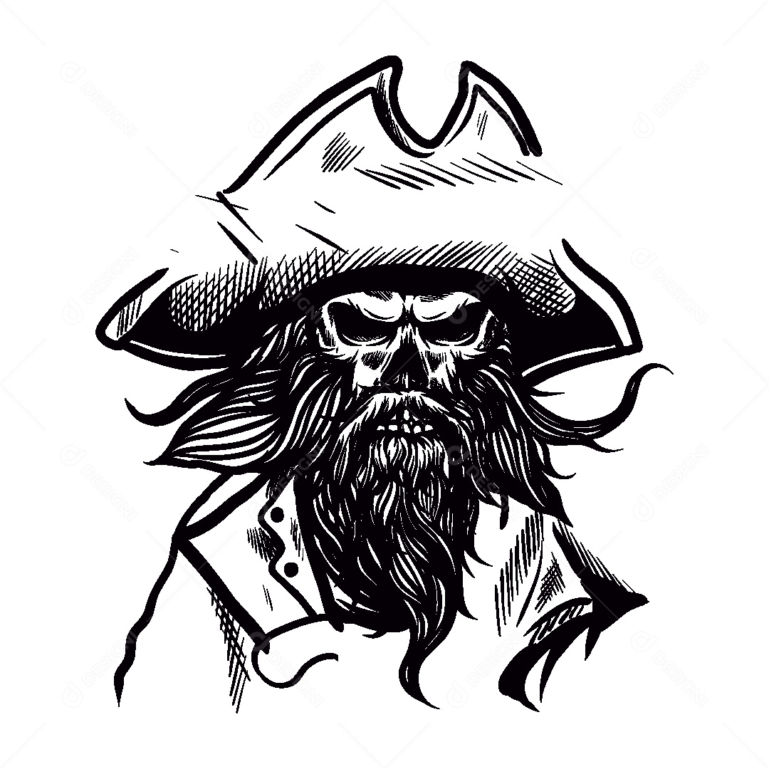 Estampa de Caveira Pirata Ilustração Vetor EPS