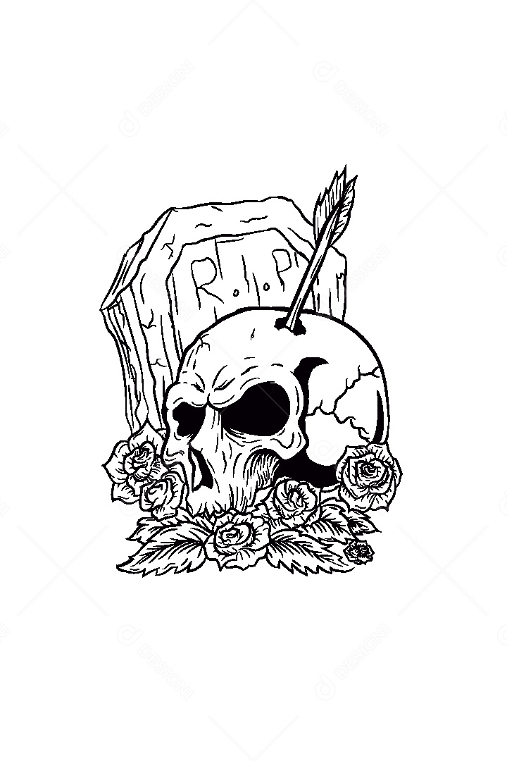 Estampa de Caveira Ilustração Vetor EPS