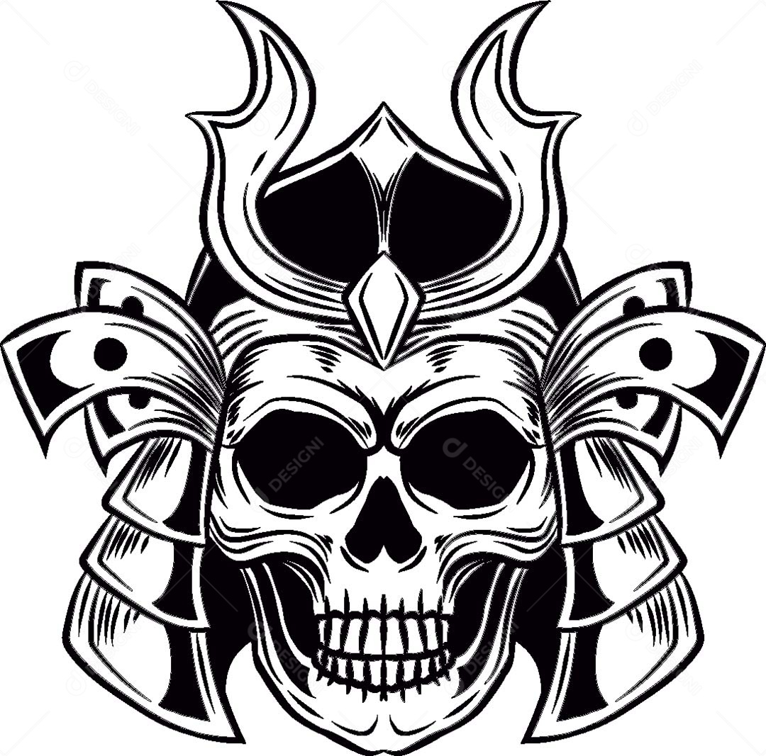 Estampa de Caveira Samurai Ilustração Vetor EPS
