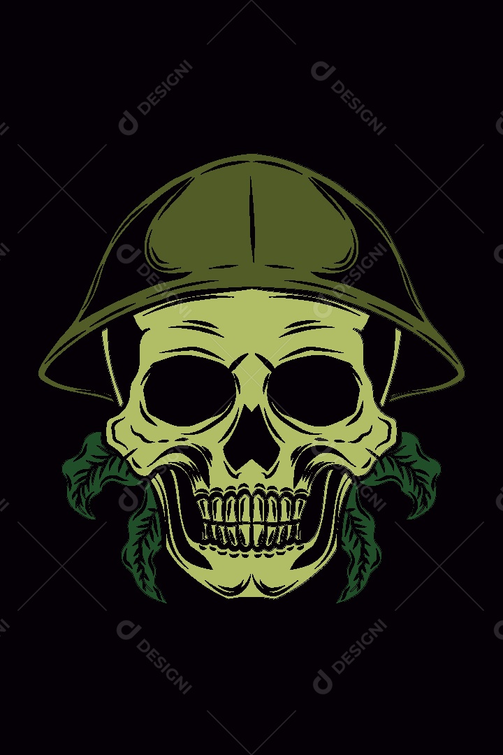 Estampa de Caveira Militar Ilustração Vetor EPS