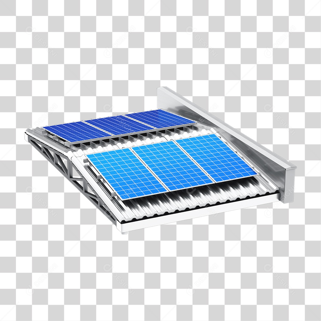 Placa Solar Fotovoltaica em Cima de Telhado Galvanizado Termoacústico PNG Transparente