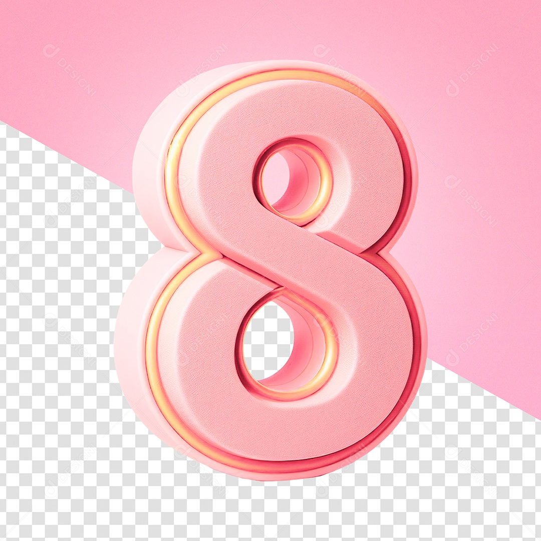 Número 8 Rosa e Dourado Elemento 3D do Dia da Mulher para Composição PSD
