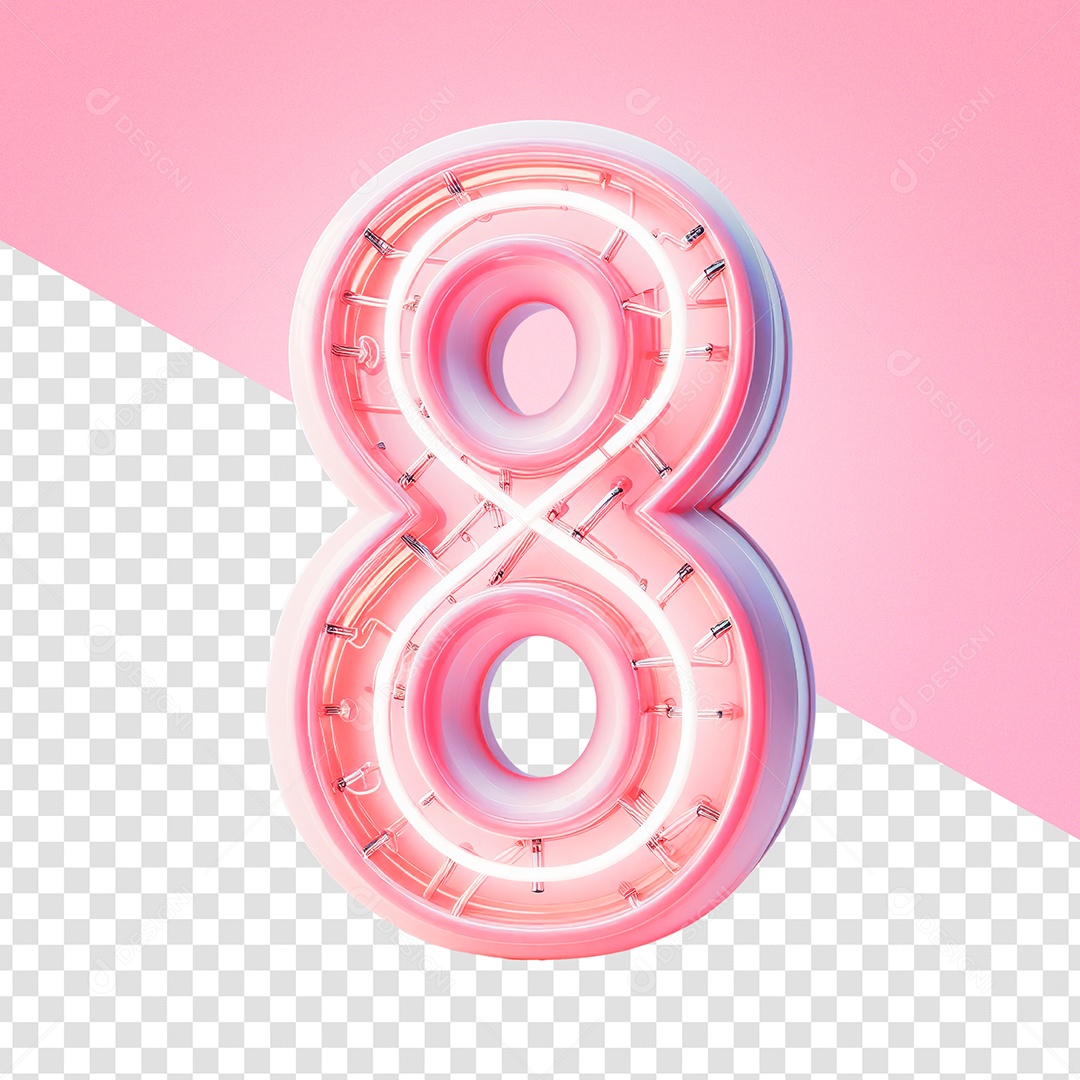 Número 8 Rosa com Led Elemento 3D do Dia da Mulher para Composição PSD