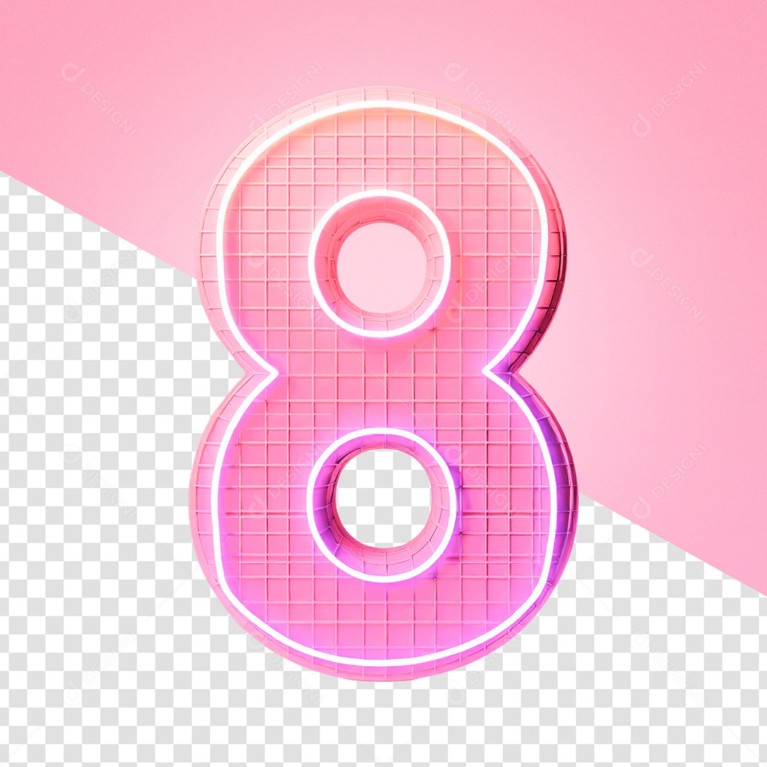 Elemento 3D Número 8 Rosa com Neon do Dia da Mulher para Composição PSD