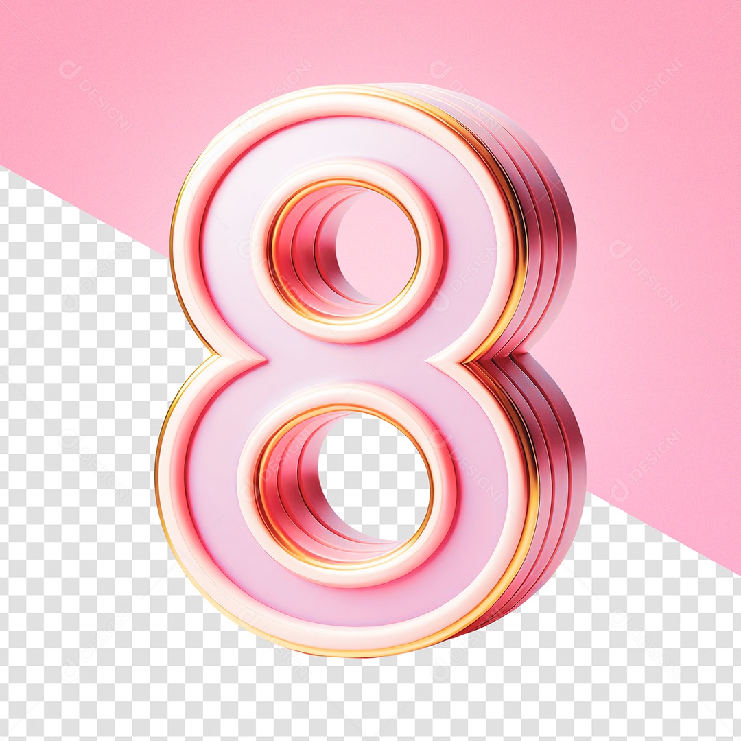 Elemento 3D Número 8 Rosa do Dia da Mulher para Composição PSD