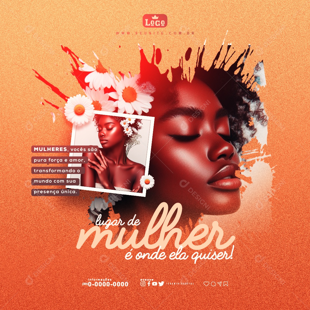 Dia Internacional das Mulheres 8 de março lugar de mulher Social Media PSD Editável