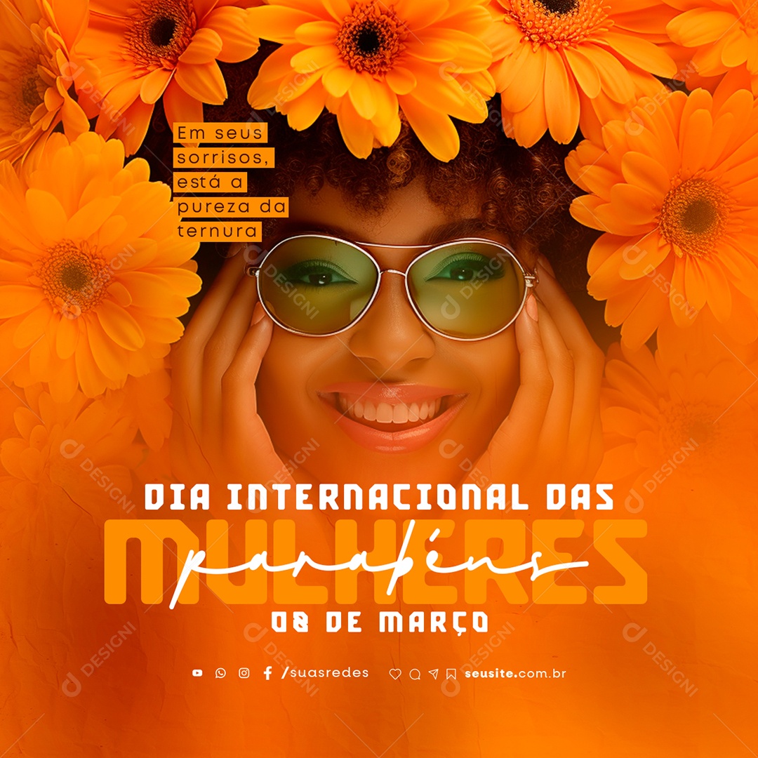 Dia Internacional das Mulheres 08 de março Parabéns Social Media PSD Editável