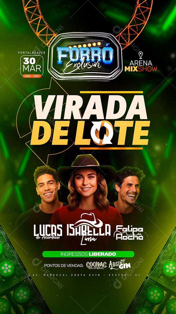 Flyer Story Forró Exclusive Lucas do Acordeon Isabella Lima Felipe Rocha Virada de lote Social Media PSD Editável