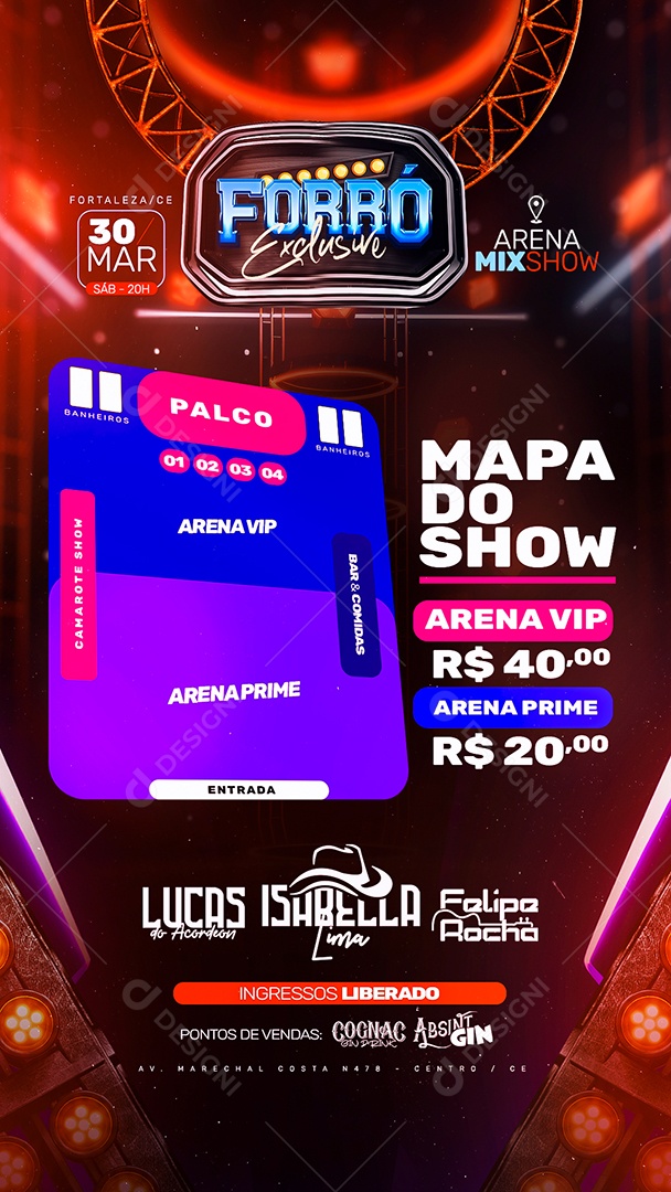 Flyer Story Forró Exclusive Mapa do Show Social Media PSD Editável