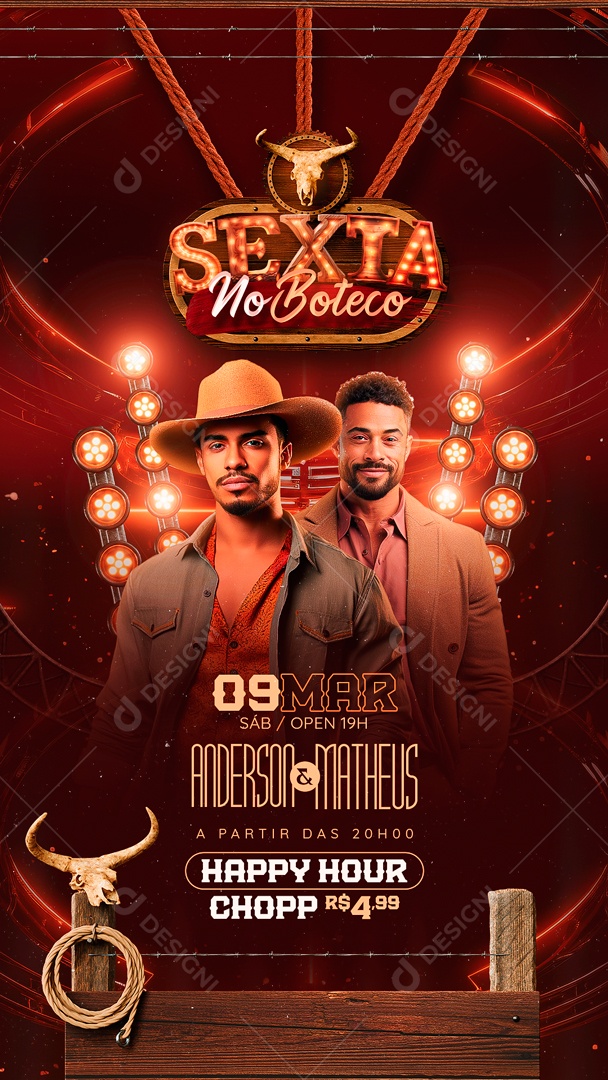 Flyer Story Friday at Boteco Anderson and Matheus Social Media Editable PSD