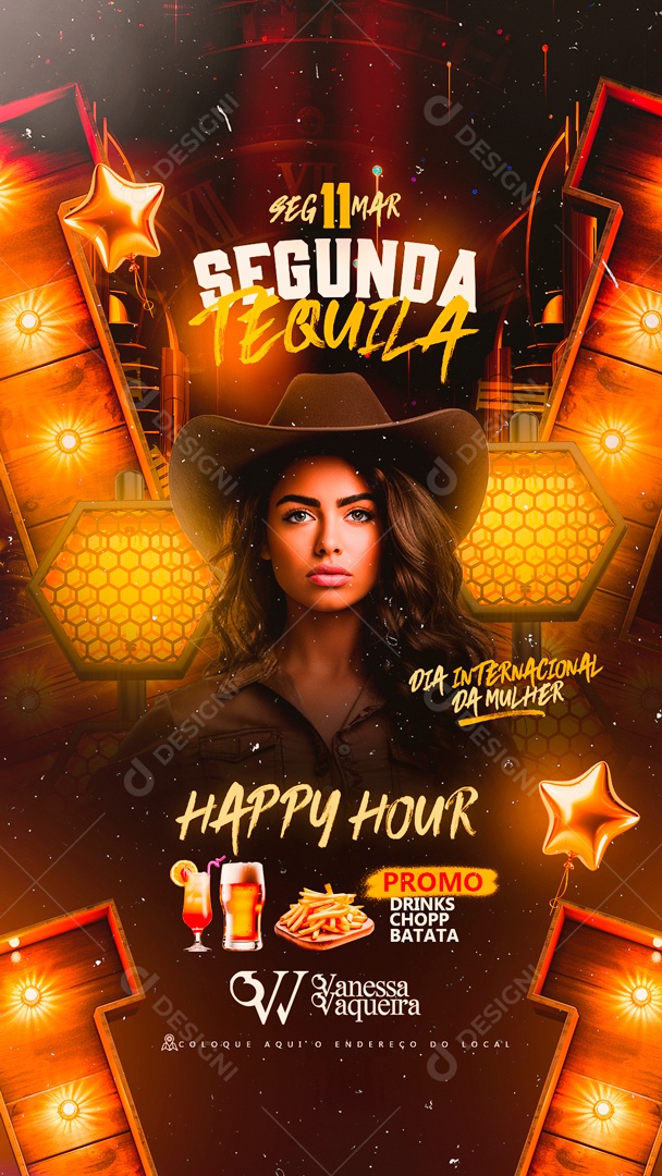Flyer Story Segunda tequila Vanessa Vaqueira Dia Internacional da Mulher Social Media PSD Editável