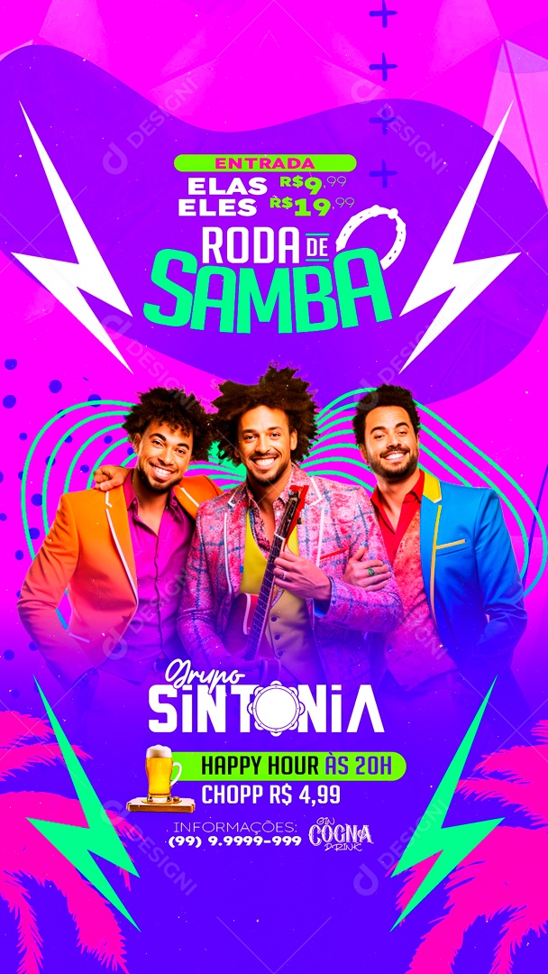 Flyer Story Roda de Samba Grupo Sintonia Happy Hour Social Media PSD Editável