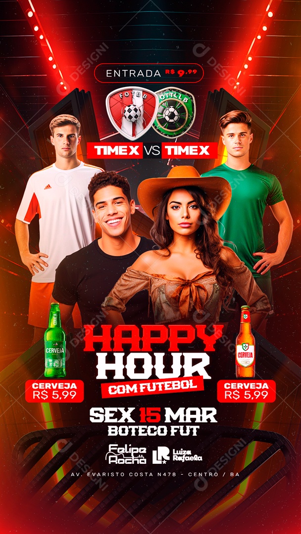 Flyer Story Boteco Happy Hour com Futebol time X vs time X Social Media PSD Editável