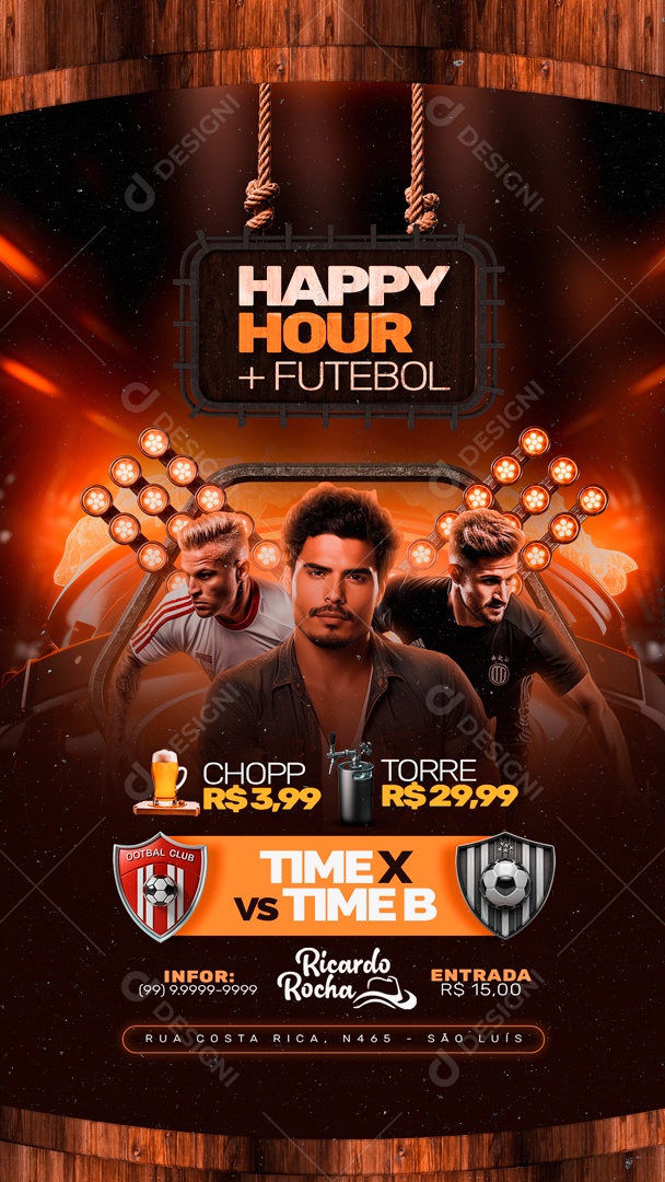 Flyer Story Boteco Futebol Happy Hour time X vs time B Social Media PSD Editável