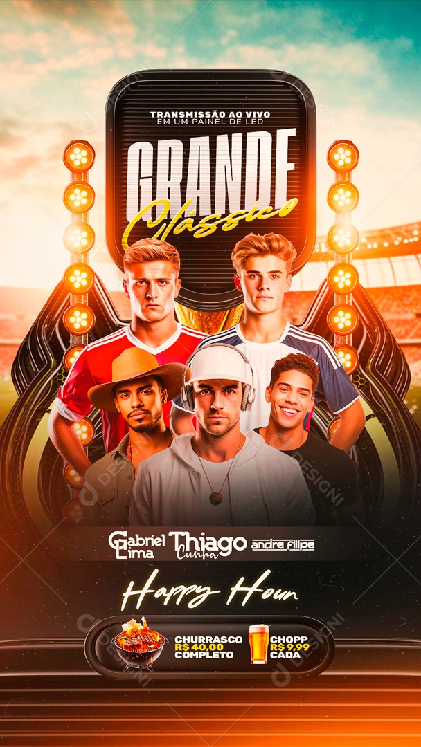 Flyer Story Boteco Futebol Grande Clássico Happy Hour Social Media PSD Editável