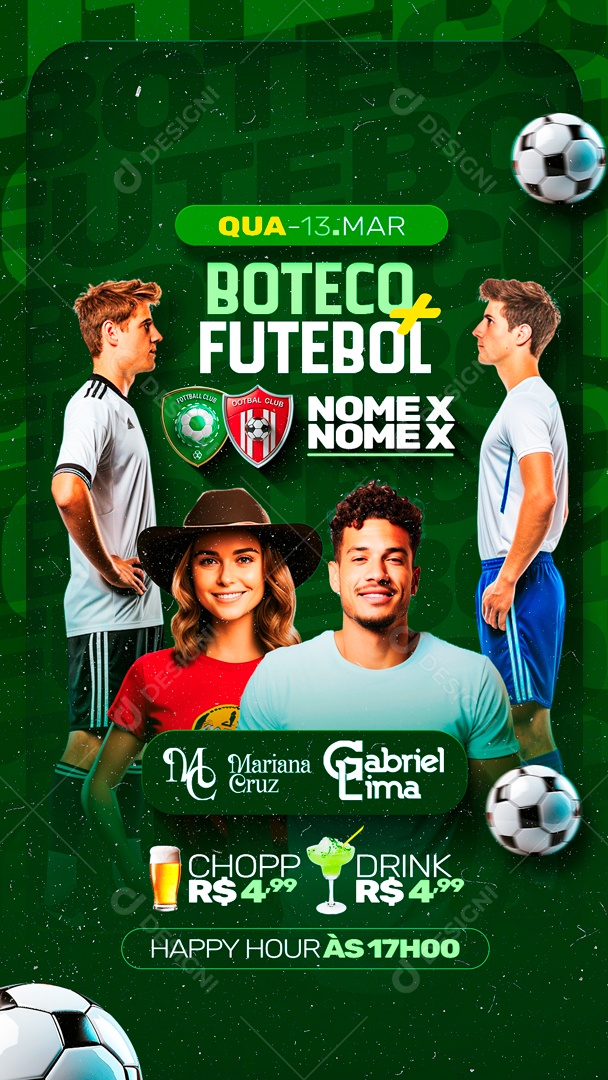Flyer Story Boteco Futebol clubes Happy Hour Social Media PSD Editável