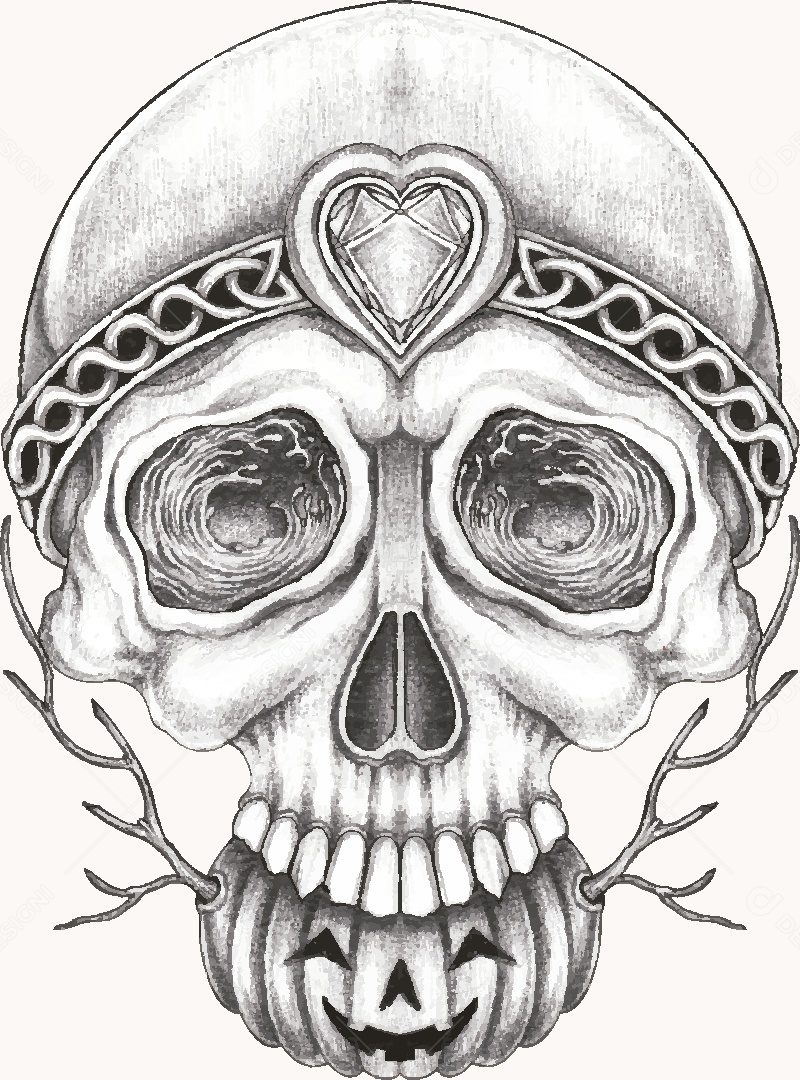 Desenho de Caveira Feito a Mão Vetor EPS