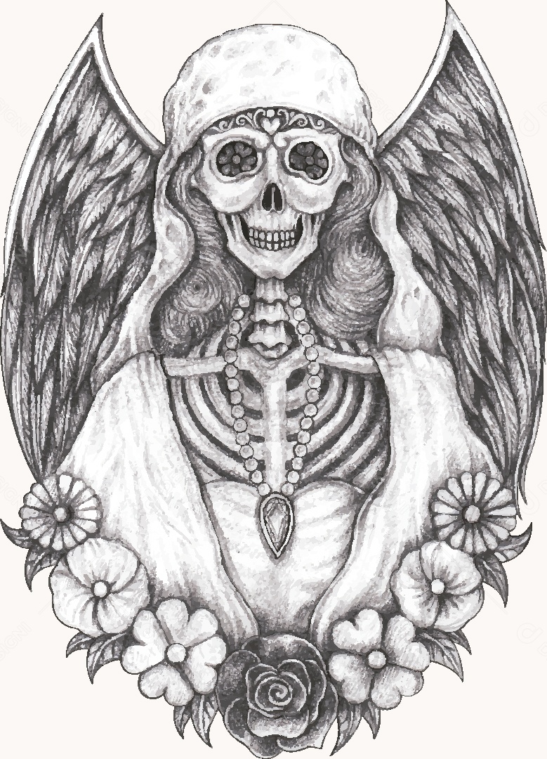 Desenho de Caveira Feminina Feito a Mão Vetor EPS