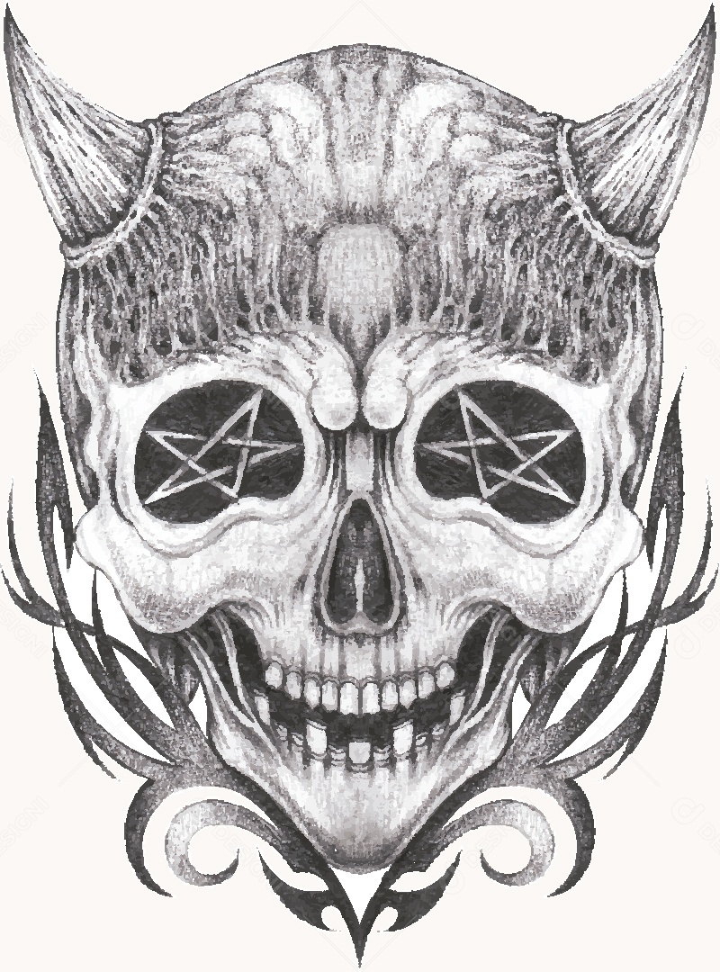 Desenho de Caveira Feito a Mão Vetor EPS