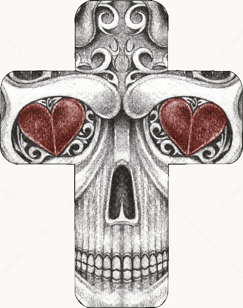 Desenho de Caveira em uma Cruz Feito a Mão Vetor EPS