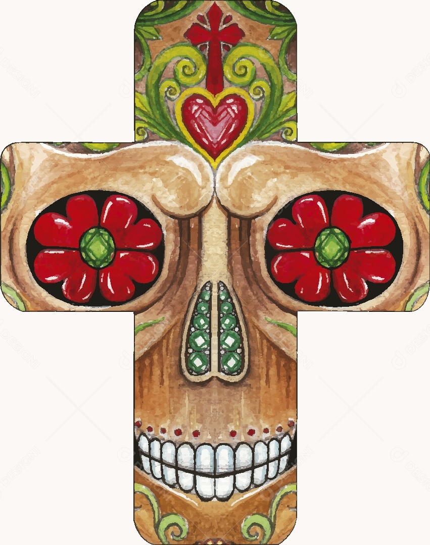 Desenho de Caveira em uma Cruz Feito a Mão Vetor EPS