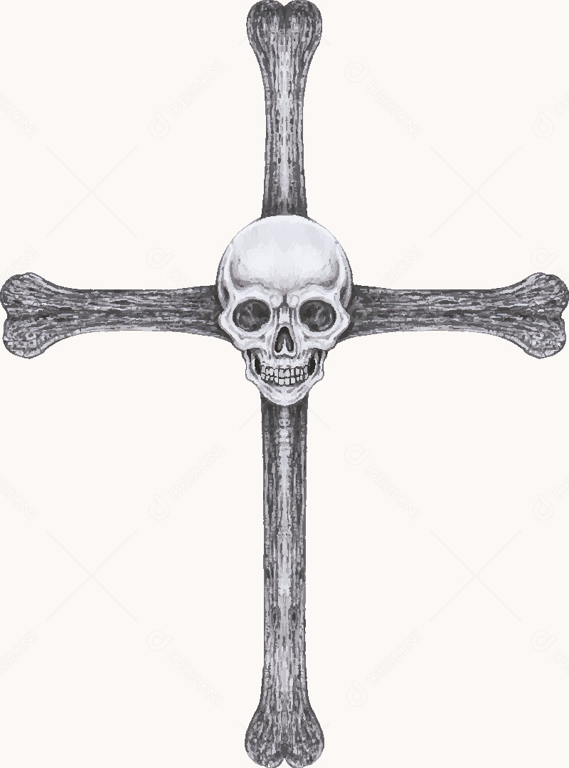 Desenho de Caveira em uma Cruz Feito a Mão Vetor EPS