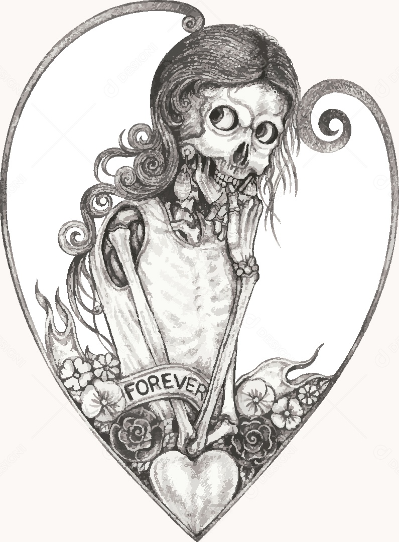 Desenho de Caveira Feminina Feito a Mão Vetor EPS