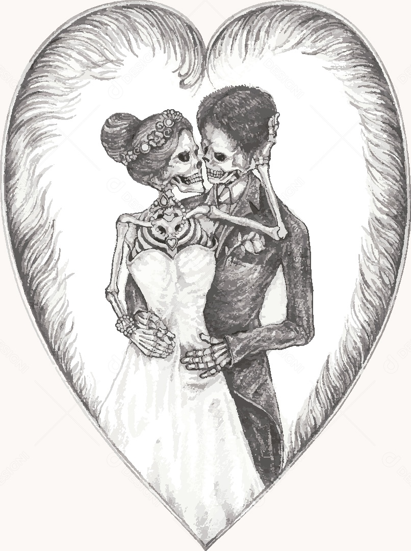 Desenho de Casal Caveira Feito a Mão Vetor EPS
