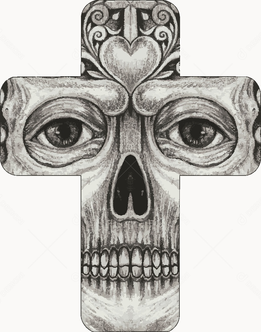 Desenho de Caveira em uma Cruz Feito a Mão Vetor EPS