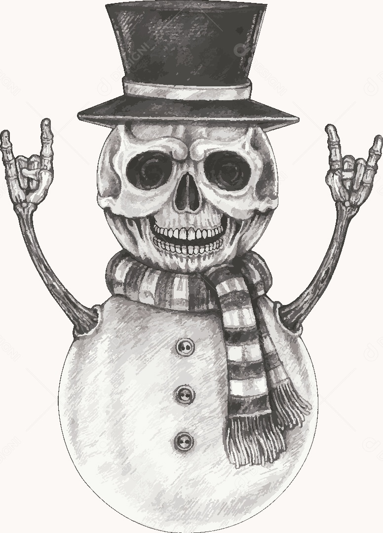 Desenho de Boneco de Neve Caveira Feito a Mão Vetor EPS