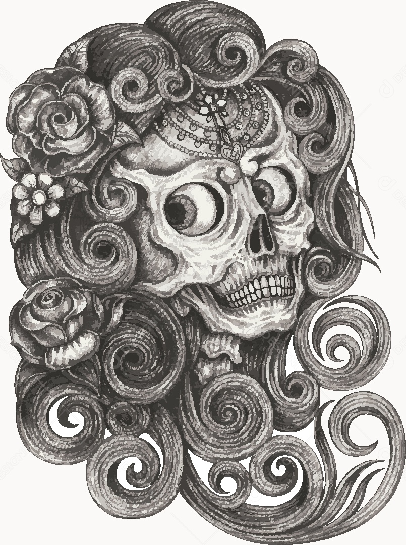 Desenho de Caveira Feminina Feito a Mão Vetor EPS